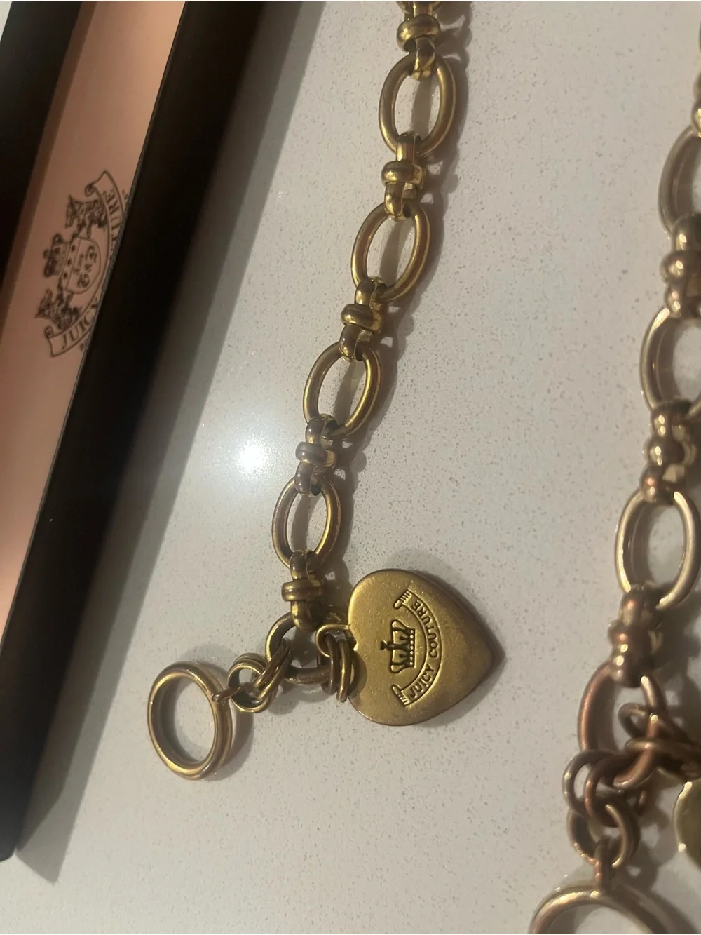 Juicy Couture Gold Tone Heart Charm Link Bracelet
